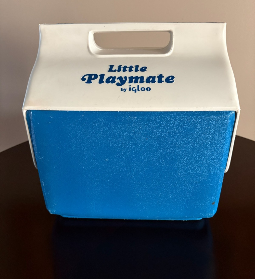 Igloo Little Playmate Blue and White Vintage Flip Top Cooler 1980s. Good Shape!!